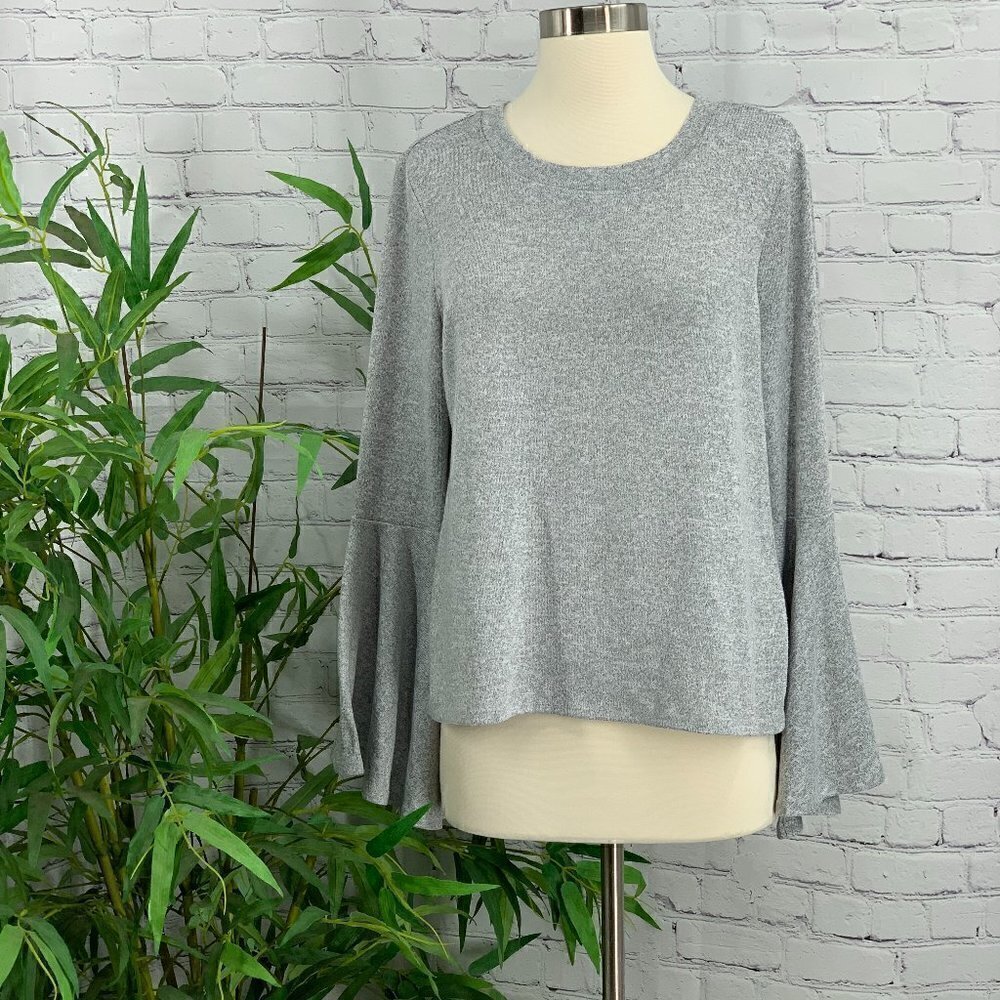 Bar III Light Heather Grey Bell Sleeve Sweater - Picture 1 of 9